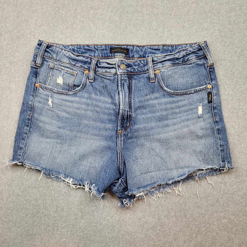 Silver Jeans Co Beau Short Womens 33 Blue Distressed Raw‎ Hem Denim Jean Shorts